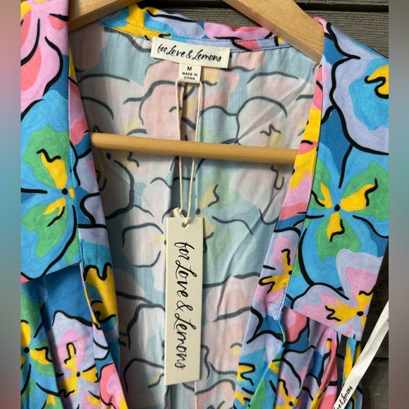 NWT For Love & Lemons Blue Yasmin Blue Tropical Floral Mini Dress 100% Bamboo M - Picture 9 of 15